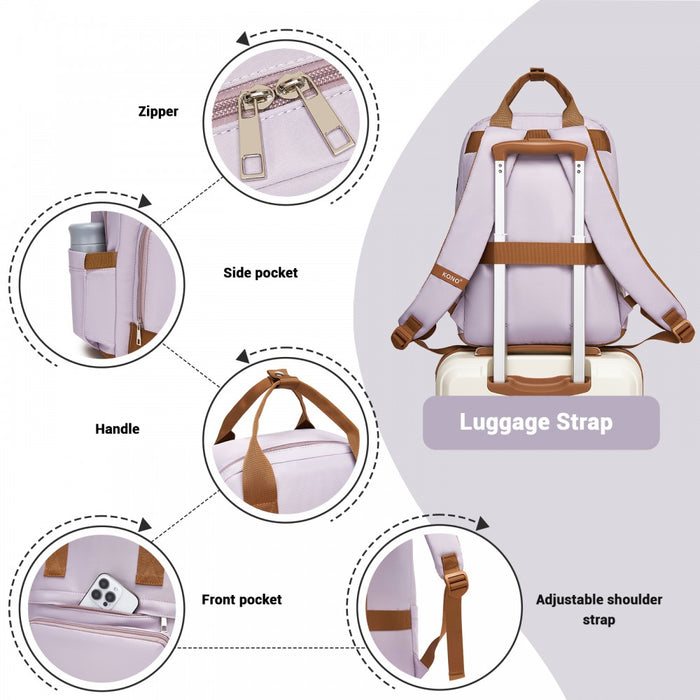 BPK2502 - Kono Casual Contemporary Backpack with Laptop Sleeve & Padded Straps for Daily Commute - Purple and Brown