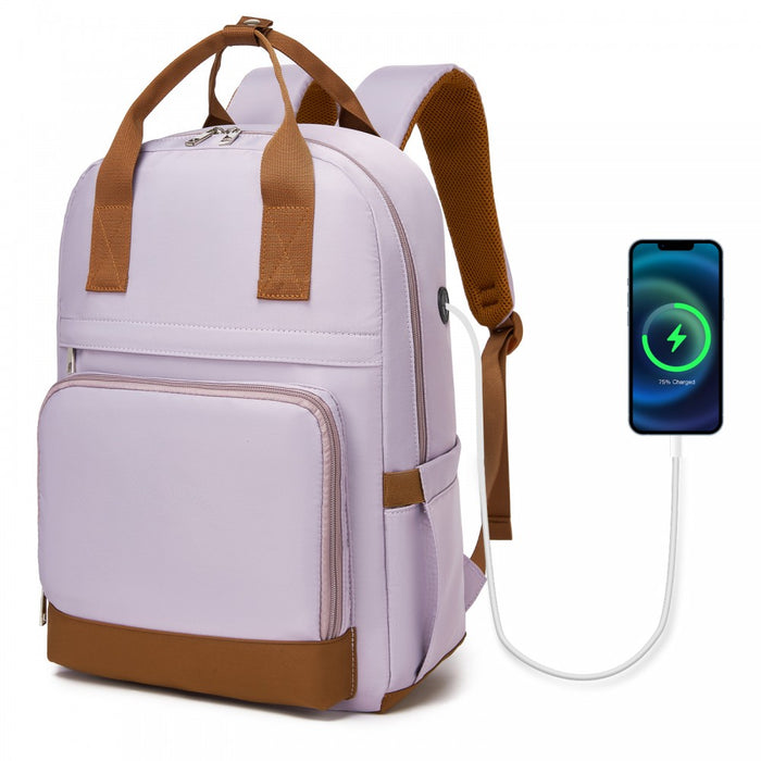 BPK2502 - Kono Casual Contemporary Backpack with Laptop Sleeve & Padded Straps for Daily Commute - Purple and Brown