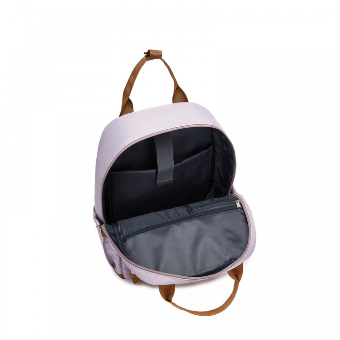 BPK2502 - Kono Casual Contemporary Backpack with Laptop Sleeve & Padded Straps for Daily Commute - Purple and Brown