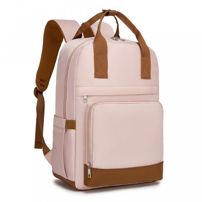 BPK2502 - Kono Casual Contemporary Backpack with Laptop Sleeve & Padded Straps for Daily Commute - Pink and Brown