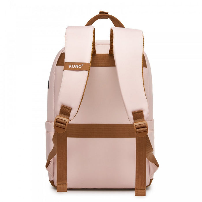 BPK2502 - Kono Casual Contemporary Backpack with Laptop Sleeve & Padded Straps for Daily Commute - Pink and Brown