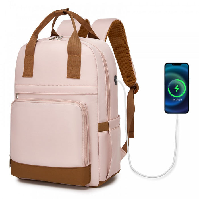 BPK2502 - Kono Casual Contemporary Backpack with Laptop Sleeve & Padded Straps for Daily Commute - Pink and Brown