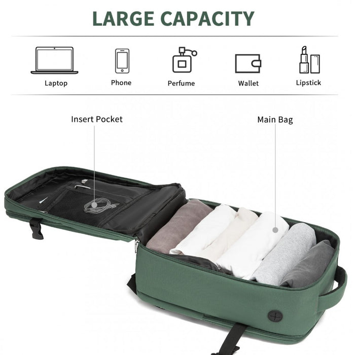 BPK2504 - Kono 20L Cabin Backpack with Red Trim for 15.6” Laptop – Water-Resistant Travel Daypack with Luggage Strap - Green