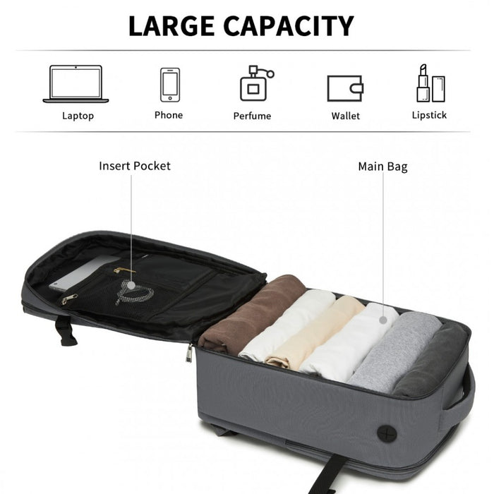 BPK2504 - Kono 20L Cabin Backpack with Red Trim for 15.6” Laptop – Water-Resistant Travel Daypack with Luggage Strap - Grey