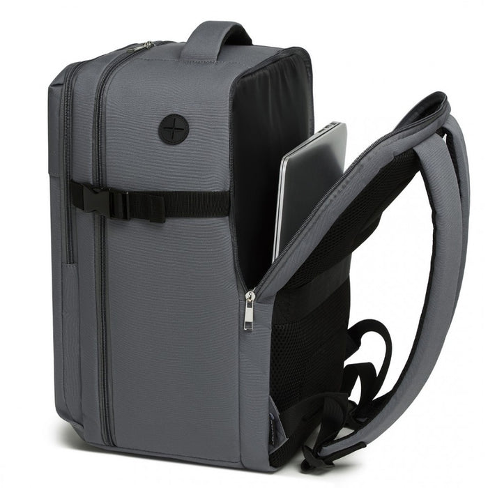 BPK2504 - Kono 20L Cabin Backpack with Red Trim for 15.6” Laptop – Water-Resistant Travel Daypack with Luggage Strap - Grey