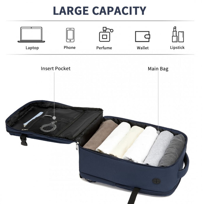 BPK2504 - Kono 20L Cabin Backpack with Red Trim for 15.6” Laptop – Water-Resistant Travel Daypack with Luggage Strap - Navy