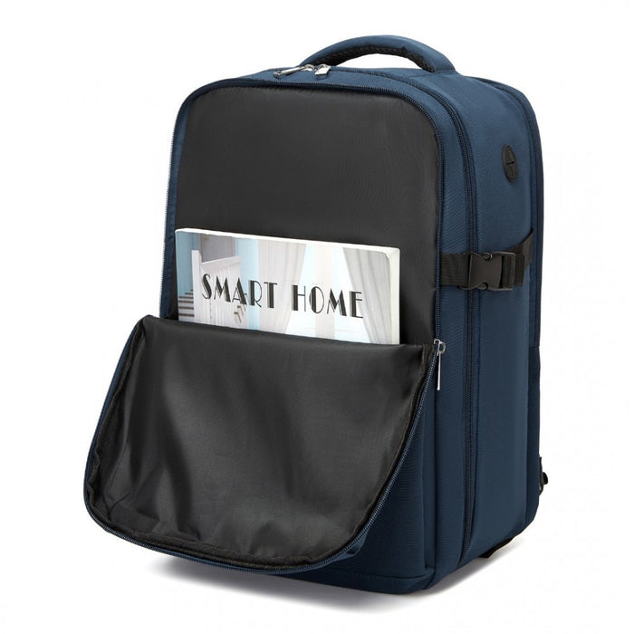 BPK2504 - Kono 20L Cabin Backpack with Red Trim for 15.6” Laptop – Water-Resistant Travel Daypack with Luggage Strap - Navy