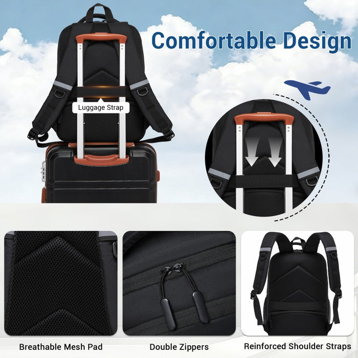 BPK2518 - Kono Laptop Backpack with 15.6" Laptop Compartment, Comfortable & Durable for Work and Business Trips - Black