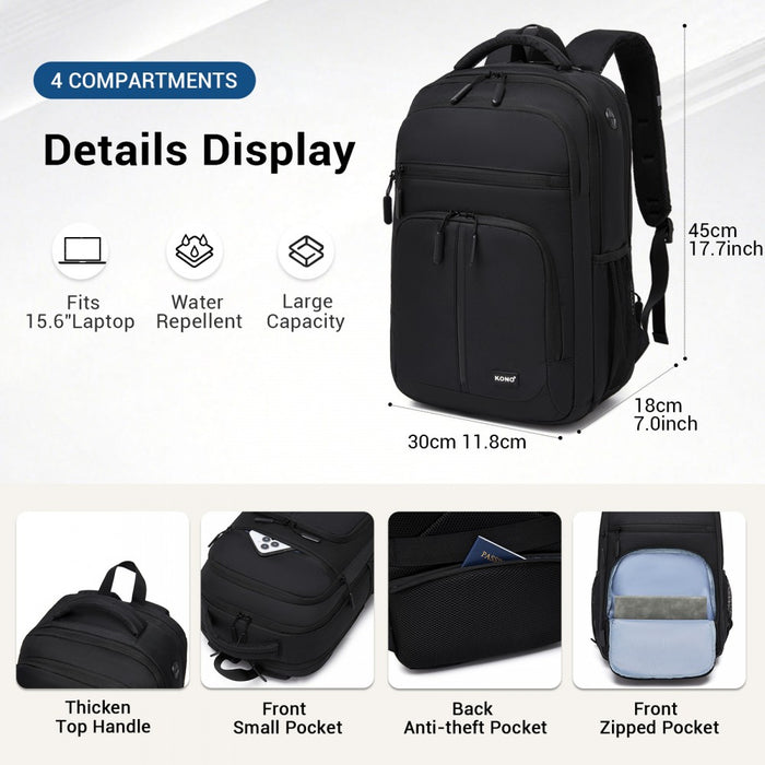 BPK2518 - Kono Laptop Backpack with 15.6" Laptop Compartment, Comfortable & Durable for Work and Business Trips - Black