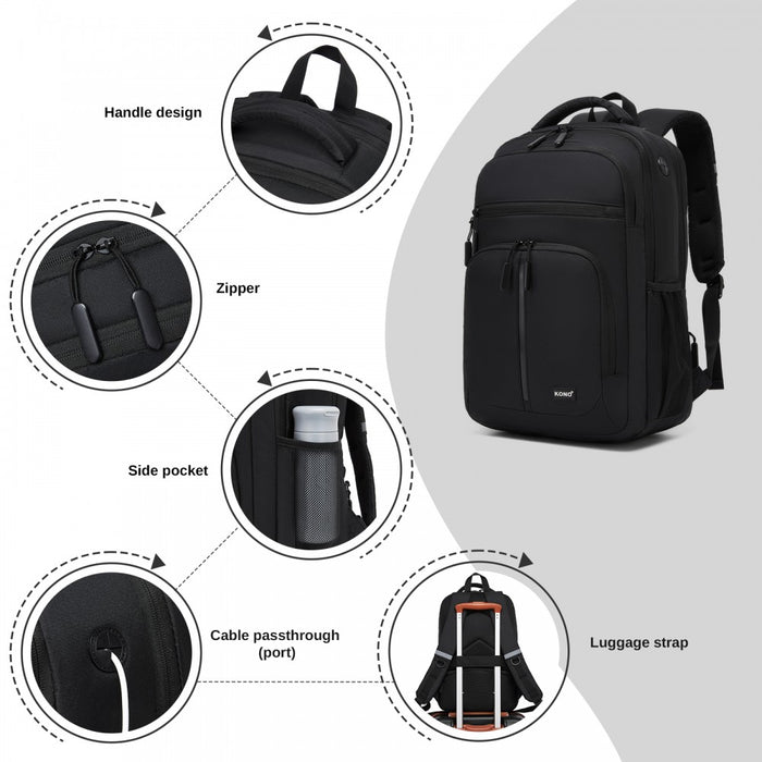 BPK2518 - Kono Laptop Backpack with 15.6" Laptop Compartment, Comfortable & Durable for Work and Business Trips - Black