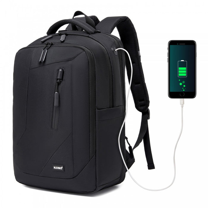 BPK2519 - Kono Laptop Backpack with 15.6" Laptop Compartment, Stylish Commuter Bag with Reflective Straps - Black