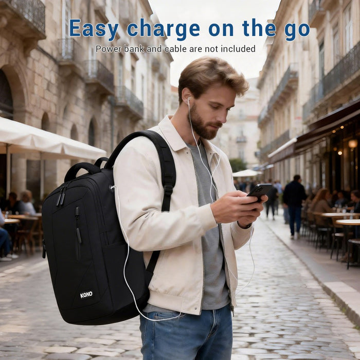 BPK2519 - Kono Laptop Backpack with 15.6" Laptop Compartment, Stylish Commuter Bag with Reflective Straps - Black