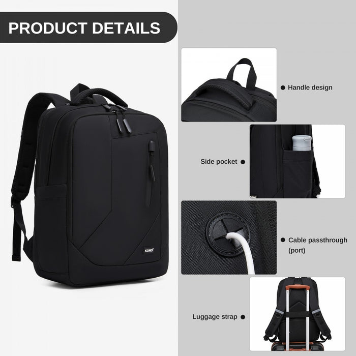 BPK2519 - Kono Laptop Backpack with 15.6" Laptop Compartment, Stylish Commuter Bag with Reflective Straps - Black