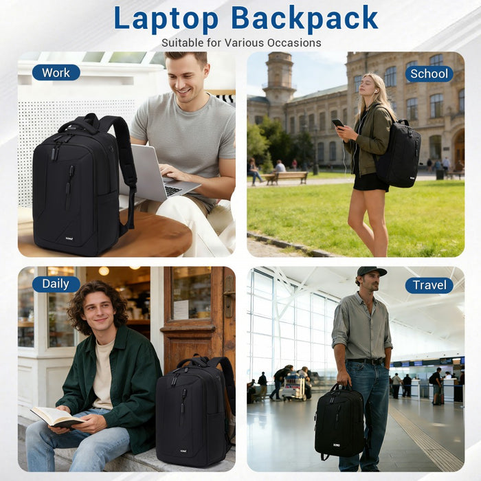 BPK2519 - Kono Laptop Backpack with 15.6" Laptop Compartment, Stylish Commuter Bag with Reflective Straps - Black