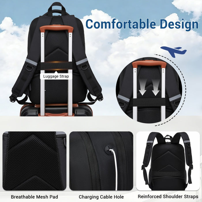 BPK2519 - Kono Laptop Backpack with 15.6" Laptop Compartment, Stylish Commuter Bag with Reflective Straps - Black