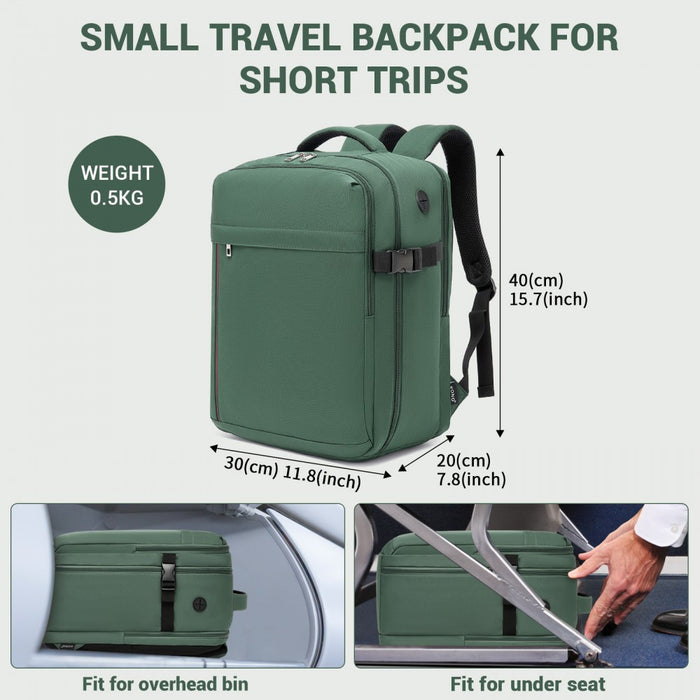 BPK2524 - Kono Spacious and Organised Personal-Item Backpack (40×30×20) with 15.6" Laptop Sleeve, Clamshell Main - Green