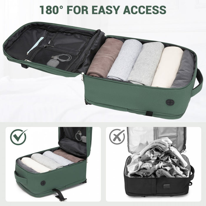 BPK2524 - Kono Spacious and Organised Personal-Item Backpack (40×30×20) with 15.6" Laptop Sleeve, Clamshell Main - Green