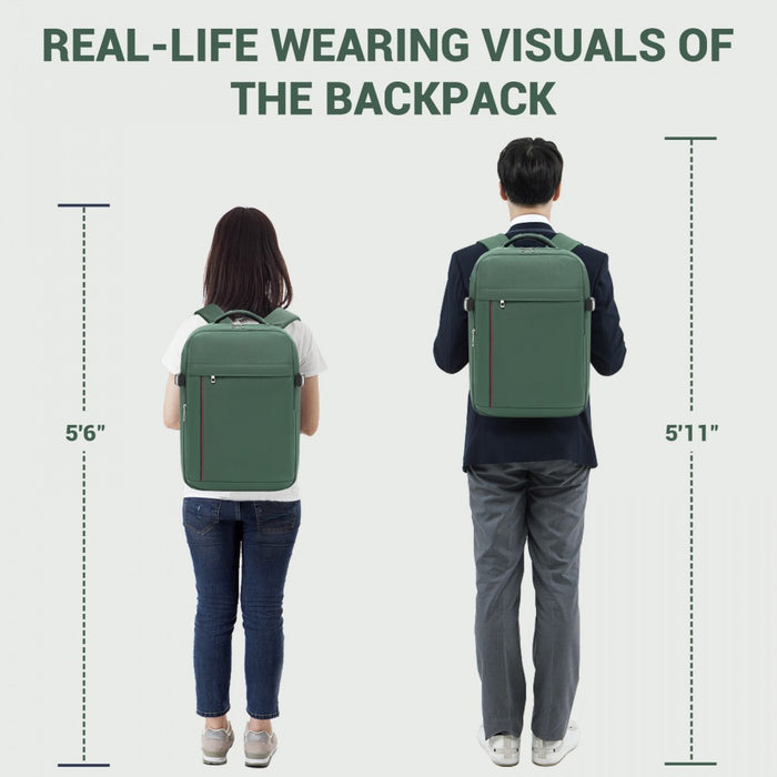 BPK2524 - Kono Spacious and Organised Personal-Item Backpack (40×30×20) with 15.6" Laptop Sleeve, Clamshell Main - Green