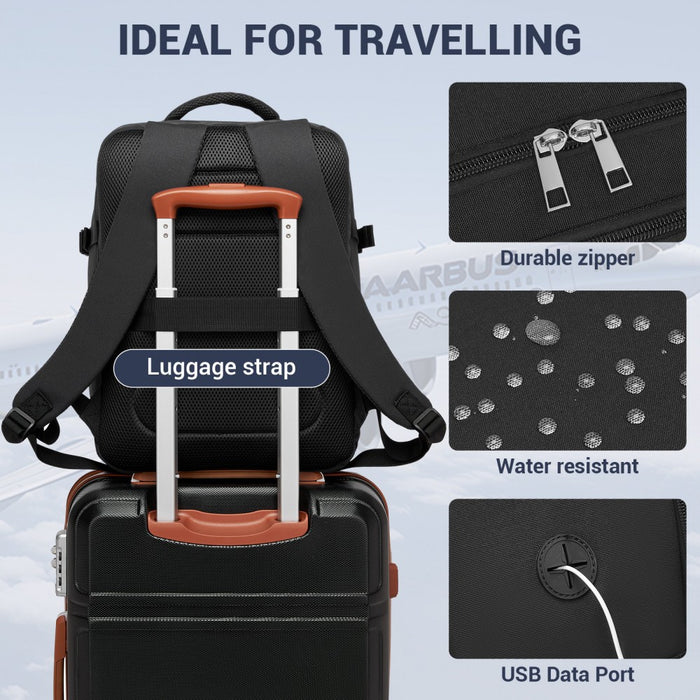 BPK2524 - Kono Spacious and Organised Personal-Item Backpack (40×30×20) with 15.6" Laptop Sleeve, Clamshell Main - Black