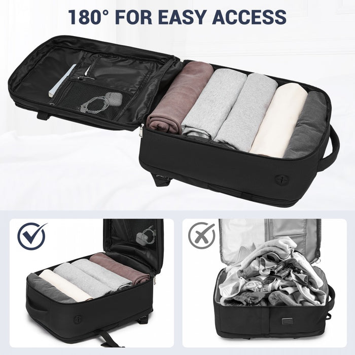 BPK2524 - Kono Spacious and Organised Personal-Item Backpack (40×30×20) with 15.6" Laptop Sleeve, Clamshell Main - Black