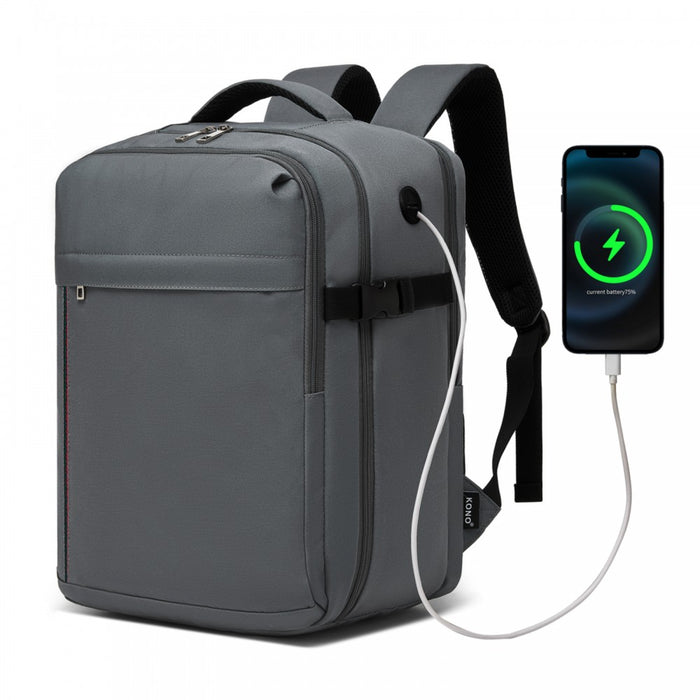 BPK2524 - Kono Spacious and Organised Personal-Item Backpack (40×30×20) with 15.6" Laptop Sleeve, Clamshell Main - Grey