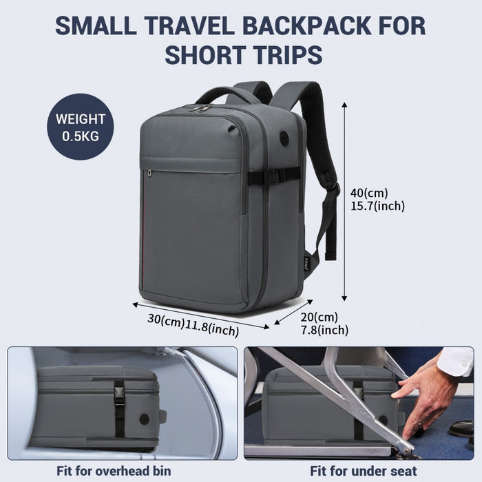 BPK2524 - Kono Spacious and Organised Personal-Item Backpack (40×30×20) with 15.6" Laptop Sleeve, Clamshell Main - Grey
