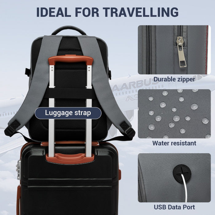 BPK2524 - Kono Spacious and Organised Personal-Item Backpack (40×30×20) with 15.6" Laptop Sleeve, Clamshell Main - Grey