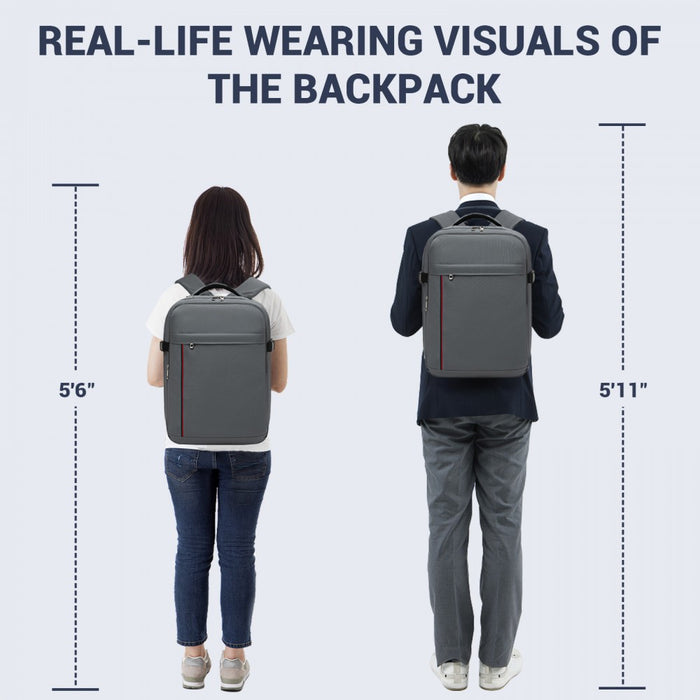 BPK2524 - Kono Spacious and Organised Personal-Item Backpack (40×30×20) with 15.6" Laptop Sleeve, Clamshell Main - Grey