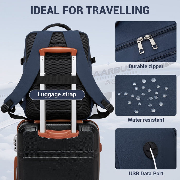 BPK2524 - Kono Spacious and Organised Personal-Item Backpack (40×30×20) with 15.6" Laptop Sleeve, Clamshell Main - Navy