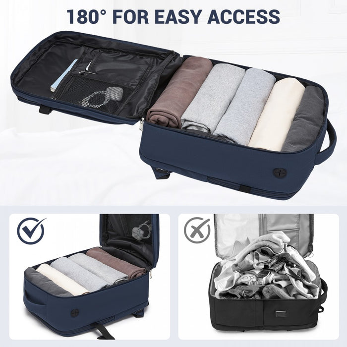 BPK2524 - Kono Spacious and Organised Personal-Item Backpack (40×30×20) with 15.6" Laptop Sleeve, Clamshell Main - Navy