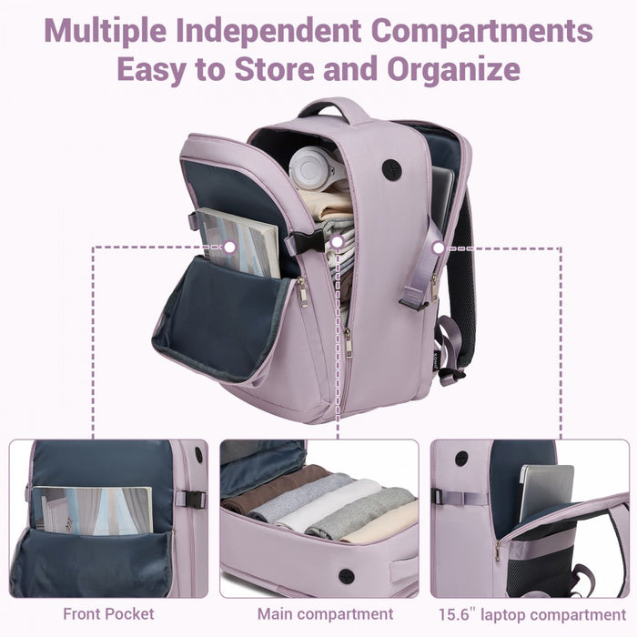 BPK2524 - Kono Spacious and Organised Personal-Item Backpack (40×30×20) with 15.6" Laptop Sleeve, Clamshell Main - Purple