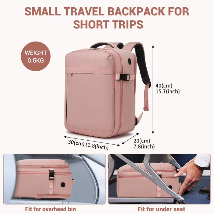 BPK2524 - Kono Spacious and Organised Personal-Item Backpack (40×30×20) with 15.6" Laptop Sleeve, Clamshell Main - Pink