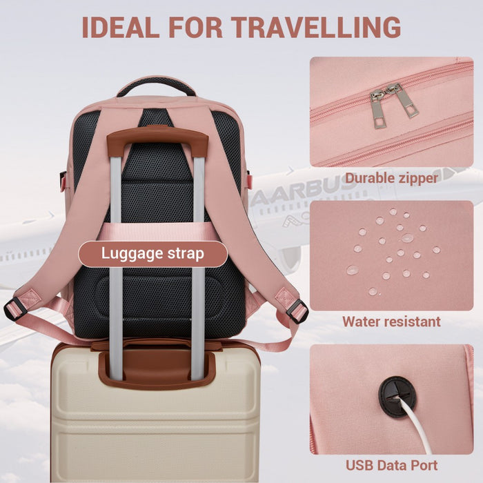 BPK2524 - Kono Spacious and Organised Personal-Item Backpack (40×30×20) with 15.6" Laptop Sleeve, Clamshell Main - Pink