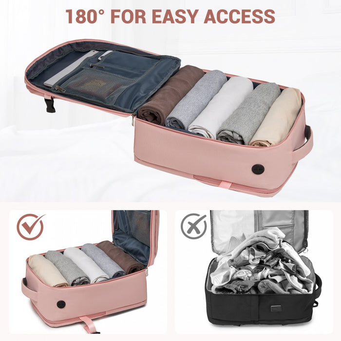 BPK2524 - Kono Spacious and Organised Personal-Item Backpack (40×30×20) with 15.6" Laptop Sleeve, Clamshell Main - Pink