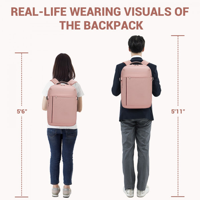 BPK2524 - Kono Spacious and Organised Personal-Item Backpack (40×30×20) with 15.6" Laptop Sleeve, Clamshell Main - Pink