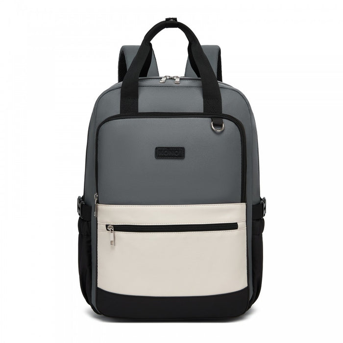 BPK2527 - Kono Functional Water-Resistant Laptop Backpack, Trendy Design with Padded Sleeve and Multiple Practical Compartments - Grey and Beige