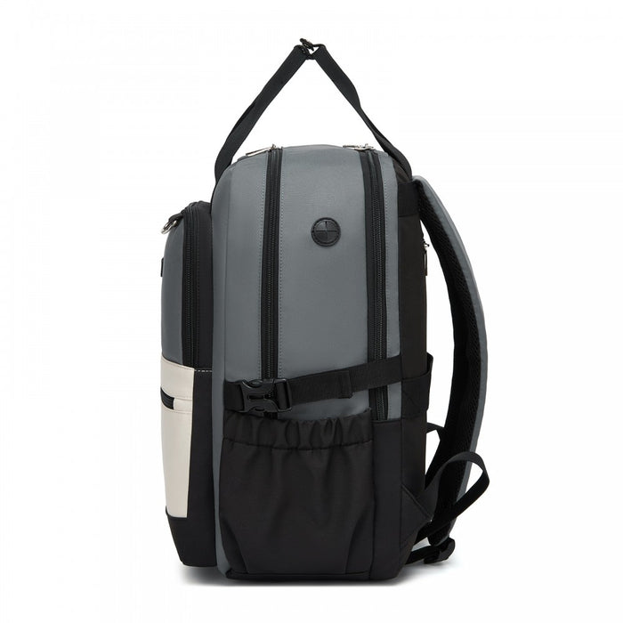 BPK2527 - Kono Functional Water-Resistant Laptop Backpack, Trendy Design with Padded Sleeve and Multiple Practical Compartments - Grey and Beige