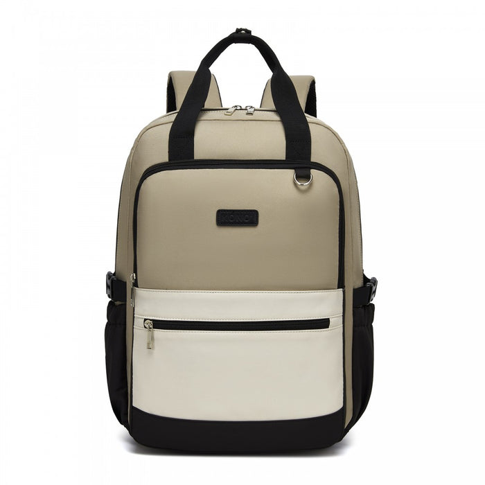 BPK2527 - Kono Functional Water-Resistant Laptop Backpack, Trendy Design with Padded Sleeve and Multiple Practical Compartments - Khaki and Beige