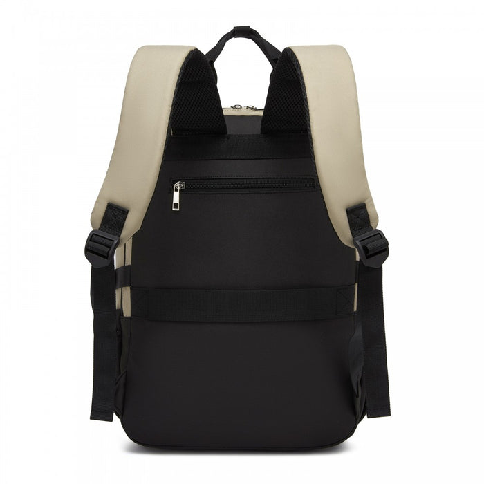 BPK2527 - Kono Functional Water-Resistant Laptop Backpack, Trendy Design with Padded Sleeve and Multiple Practical Compartments - Khaki and Beige