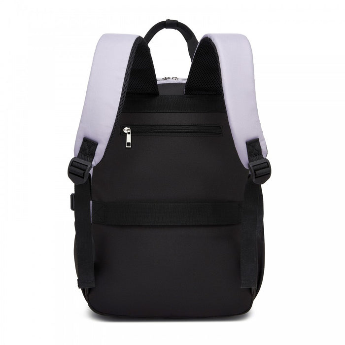 BPK2527 - Kono Functional Water-Resistant Laptop Backpack, Trendy Design with Padded Sleeve and Multiple Practical Compartments - Purple and Beige