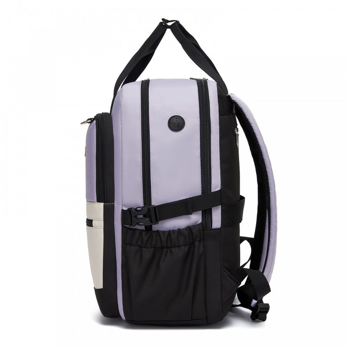 BPK2527 - Kono Functional Water-Resistant Laptop Backpack, Trendy Design with Padded Sleeve and Multiple Practical Compartments - Purple and Beige
