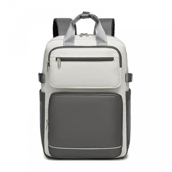 BPK2530 - Kono Spacious Water-Resistant Laptop Backpack for Travel & Commuting - 15.6" Padded Laptop Compartment, Reflective Strip - Beige and Grey