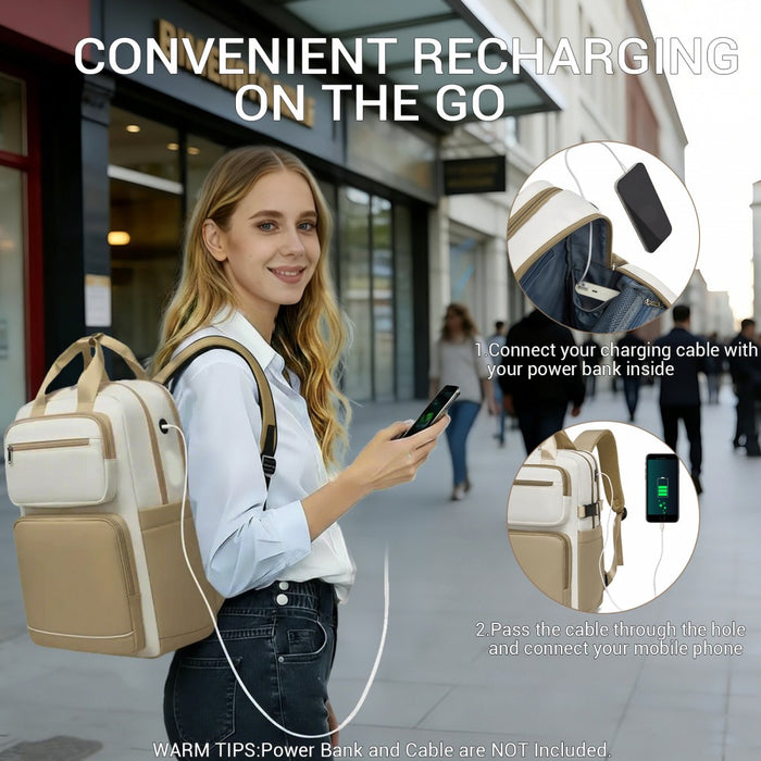 BPK2530 - Kono Spacious Water-Resistant Laptop Backpack for Travel & Commuting - 15.6" Padded Laptop Compartment, Reflective Strip - Beige and Khaki
