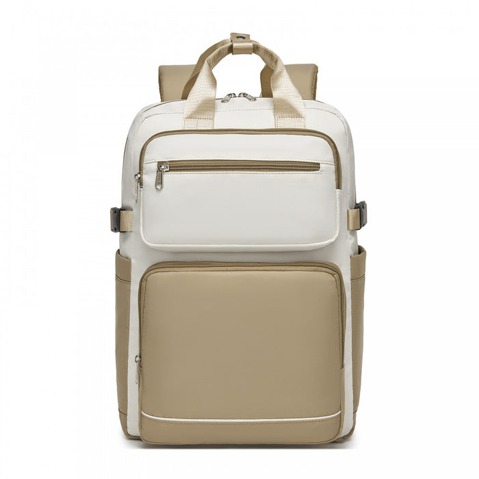BPK2530 - Kono Spacious Water-Resistant Laptop Backpack for Travel & Commuting - 15.6" Padded Laptop Compartment, Reflective Strip - Beige and Khaki