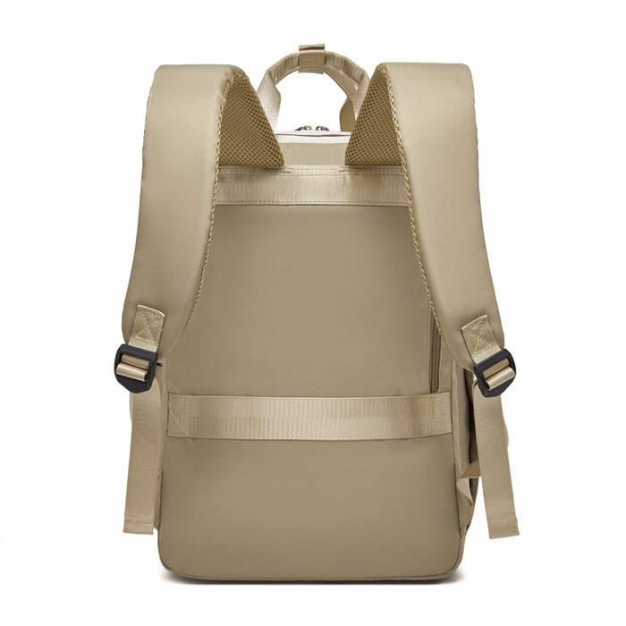 BPK2530 - Kono Spacious Water-Resistant Laptop Backpack for Travel & Commuting - 15.6" Padded Laptop Compartment, Reflective Strip - Beige and Khaki