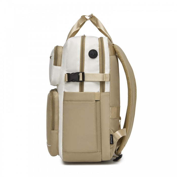BPK2530 - Kono Spacious Water-Resistant Laptop Backpack for Travel & Commuting - 15.6" Padded Laptop Compartment, Reflective Strip - Beige and Khaki