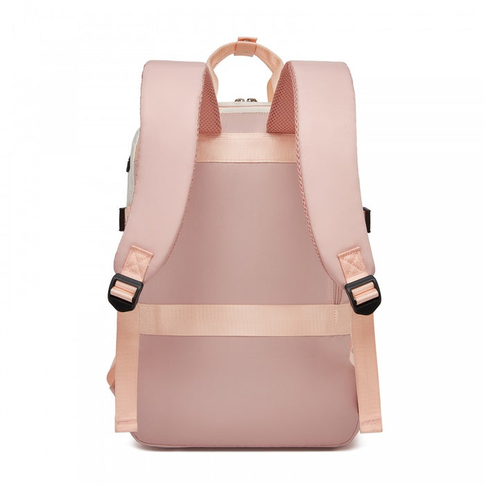 BPK2530 - Kono Spacious Water-Resistant Laptop Backpack for Travel & Commuting - 15.6" Padded Laptop Compartment, Reflective Strip - Beige and Pink