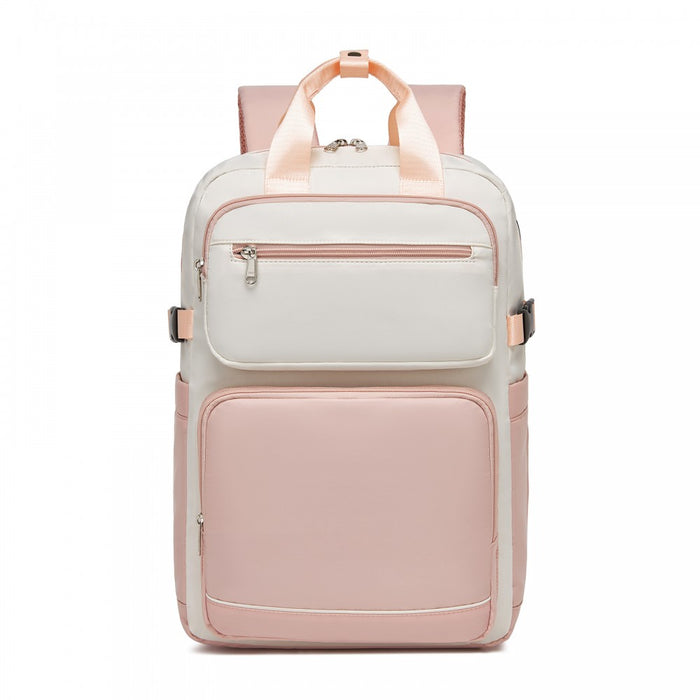 BPK2530 - Kono Spacious Water-Resistant Laptop Backpack for Travel & Commuting - 15.6" Padded Laptop Compartment, Reflective Strip - Beige and Pink