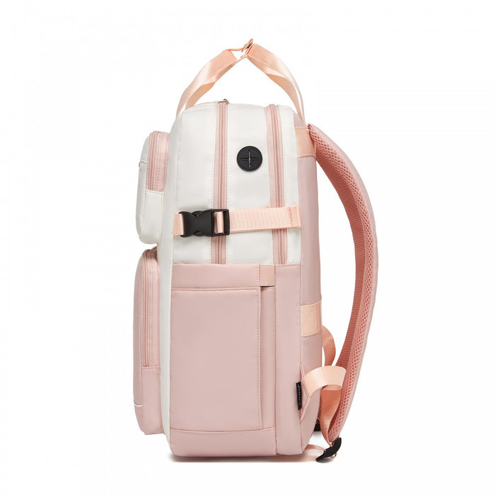BPK2530 - Kono Spacious Water-Resistant Laptop Backpack for Travel & Commuting - 15.6" Padded Laptop Compartment, Reflective Strip - Beige and Pink