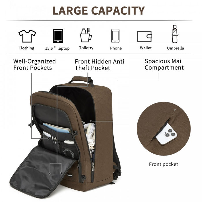 BPK2531L - Kono Multi-purpose Business Large Backpack–Fits 15.6" Laptop, Ideal for Work, Travel & Daily Commute - Brown